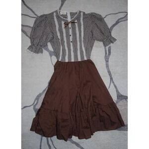 Vintage 1970s JERI BEE Brown Gingham Check Square Dance Dress Rockabilly Size 8